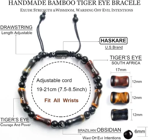 Miniatura 5 de HASKARE Healing Crystals Tiger Eye Bracelets for Men, Mens Jewelry Beads Protection Crystal Tigers Eye Bracelet, Genuine Stone Bead Bracelet Anxiety