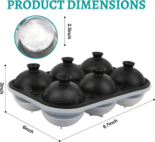 Miniatura 3 de Samuelworld - Gran molde para bolas de hielo con tapa, bolas de hielo de 6 x 2,5 pulgadas - Sin BPA, bandeja de hielo redonda de silicona fácil