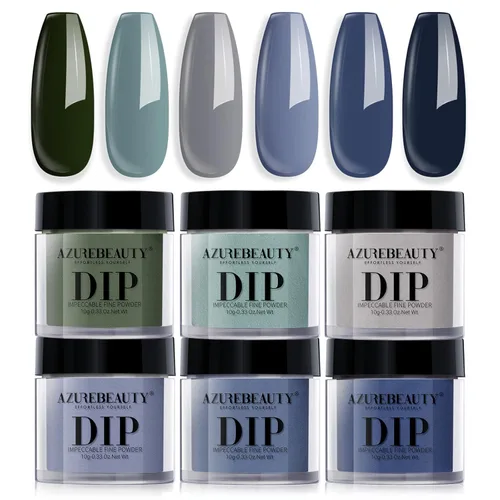 Miniatura 12 de AZUREBEAUTY Juego de uñas en polvo de inmersión, 6 colores con purpurina, rojo, verde, plateado, dorado, kit de iniciación de polvo de inmersión
