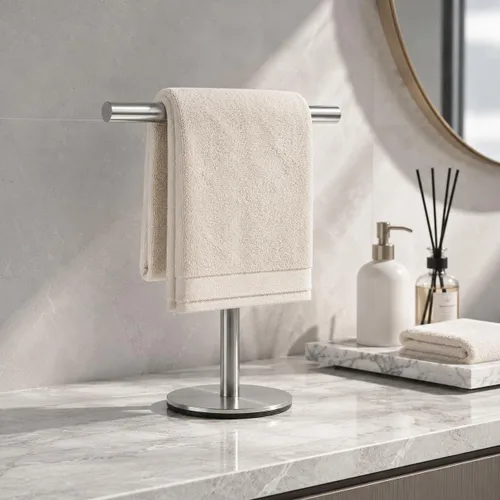 Miniatura 2 de Soporte de toalla de mano para baño, soporte de toalla de 13 pulgadas en forma de T, barra de toalla de pie, acabado de acero inoxidable SUS304 Plata