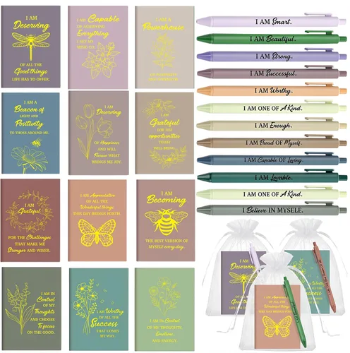 Miniatura 11 de Mooliwe Conjunto de Regalo de Afirmación Positiva de 24 Juegos/48 Piezas, Cuadernos de Gratitud con Bolígrafos, Bolsas Pequeñas, Blocs de Notas