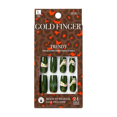Miniatura 3 de Gold Finger - Kit de uñas postizas de cobertura completa con pegamento, diseño moderno, gel listo para usar, uñas medianas, largas y extralargas