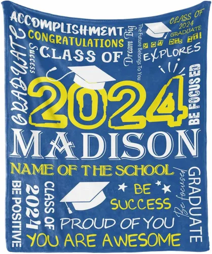 Miniatura 12 de Manta personalizada de graduación 2025 para regalo de graduación de graduado, nombre personalizado de graduado y manta escolar, manta suave y ligera