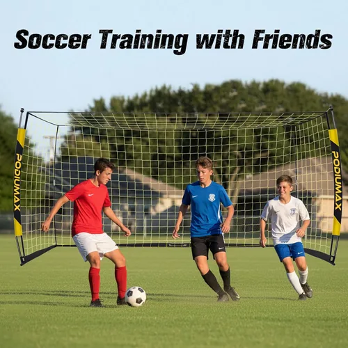 Miniatura 8 de PodiuMax Portería de fútbol de 12 x 6 pies para jóvenes adultos, portería de fútbol portátil resistente para patio trasero, red fácil de instalar