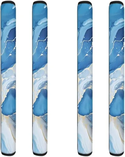 Miniatura 36 de Coldinair Fundas protectoras antideslizantes para manijas de puerta de refrigerador con estampado de mármol aguamarina, asas de decoración