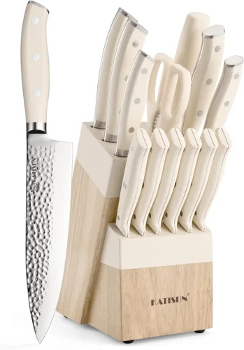 Miniatura 17 de Juego de cuchillos de cocina de 15 piezas con bloque, mango ergonómico de ABS para juego de cuchillos de chef y cuchillos de carne dentados