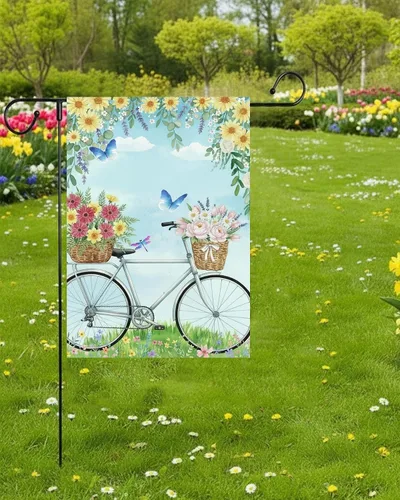 Miniatura 3 de Bandera de bienvenida para primavera y verano para bicicleta, diseño de margaritas, mariposa, paisaje, jardín, patio, 12 x 18 pulgadas, poliéster