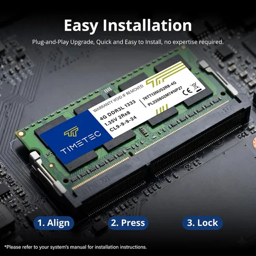 Miniatura 6 de Timetec 4 GB DDR3 / DDR3L 1333MHz PC3-10600 sin ECC sin búfer 1.5 V/1.35 V CL9 2Rx8 de doble rango baja densidad 204 pines SODIMM portátil portátil