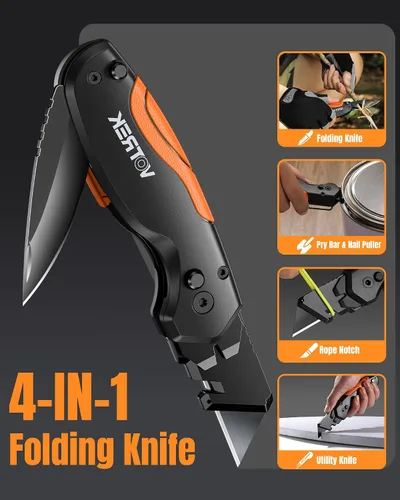 Miniatura 2 de Cuchillo utilitario plegable de 4 en 1, cuchillo de corte de caja multiherramienta con clip de cinturón, cuchillo de afeitar de cambio rápido