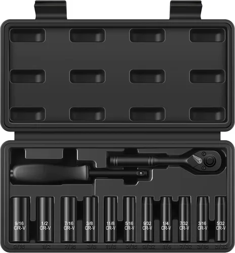 Miniatura 11 de Aloanes Juego de llaves de impacto de 3/8 pulgadas, 64 piezas SAE profundo y poco profundo (5/16"-1") y métrico (0.236 in-0.945 in), llave