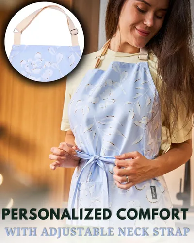 Miniatura 6 de Delantales de cocina ajustables de alta calidad para mujer con bolsillos, delantal de cocina impermeable de polialgodón Bonito diseño floral