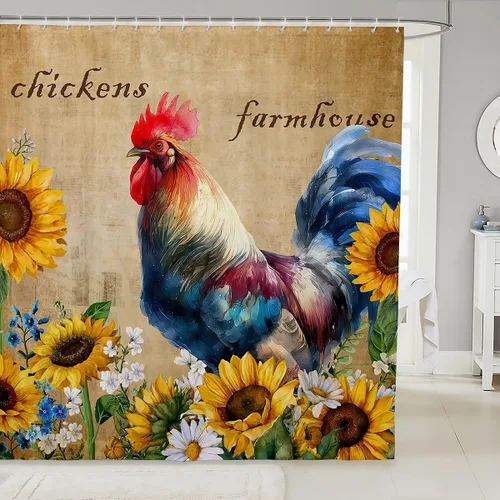 Lindas cortinas de ducha para niños, cortinas rústicas de gallina, decoración de dormitorio de niñas y adultos, girasoles animales, plantas,