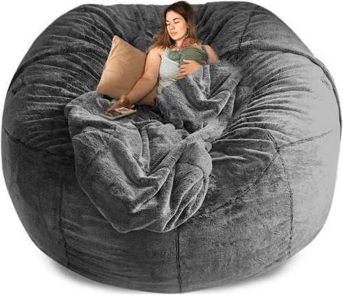 Funda para puf gigante de 7 pies, (sin relleno, solo funda), ultra suave, para adultos, grande, redondo, suave, esponjoso, sintético, funda para