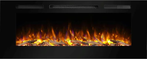 PuraFlame Alice - Chimenea eléctrica de 50 pulgadas empotrable, montaje enrasado para 2 x 6 pernos, juego de troncos y cristal, calentador de 1500