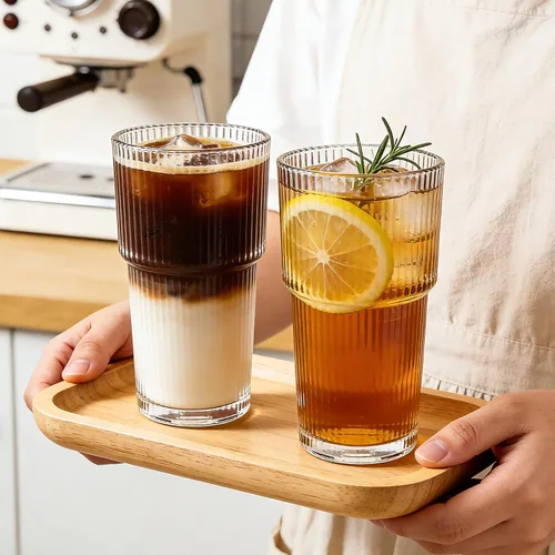 Miniatura 6 de Accguan Vaso de vidrio acanalado de 18 onzas con popote y tapa, taza de vidrio, tazas de café reutilizables con tapas, vasos de vidrio con tapas