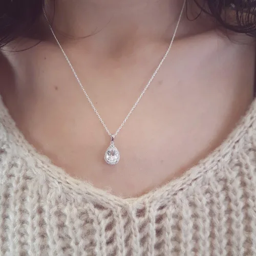 Miniatura 19 de Dazzlingrock Collection Colgante de lágrima de diamante de corte de pera de 18K 10X7 MM creado en laboratorio y diamante de corte redondo, oro blanco