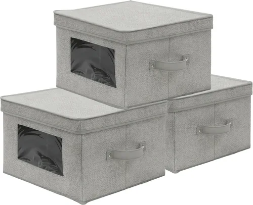 Miniatura 8 de Simple Houseware Contenedor de almacenamiento con ventana transparente, asas y tapa, paquete de 3, color gris