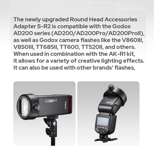 Miniatura 5 de Godox S-R2 - Adaptador de accesorios de cabeza redonda con AK-R1, accesorios de cabeza redonda para Godox AD200Pro II AD200 Pro, V860III, TT685II