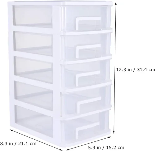 Miniatura 3 de PATKAW Contenedores de almacenamiento de plástico, cajones organizadores de cinco capas, 1 unidad de 12.4 x 8.3 x 6.0 in, gabinete de almacenamiento