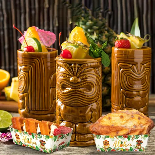 Miniatura 3 de Blulu Paquete de 50 bandejas de papel desechables para decoración de fiestas hawaianas, bandeja para nachos Aloha Nacho, soporte para alimentos