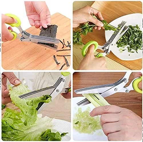 Miniatura 5 de Tijeras de cocina de acero inoxidable de 5 hojas para hierbas, picar hierbas frescas y verduras de hoja verde, utensilios de cocina, cortador