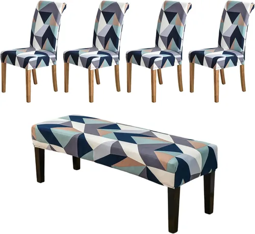Miniatura 32 de CRFATOP 4 Piezas de Fundas Elásticas para Silla de Comedor con Funda para Banco Fundas Impresas para Silla de Comedor Fundas para Cojín de Asiento