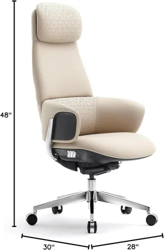 Miniatura 2 de Silla de oficina ejecutiva de cuero genuino con respaldo alto de aluminio con base giratoria ergonómica sincronizada, mecanismo reclinable de cuero