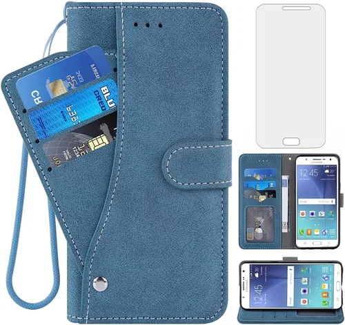 Asuwish Compatible con Samsung Galaxy J5 2015 - Funda tipo cartera y protector de pantalla de vidrio templado, soporte para tarjetas de crédito,