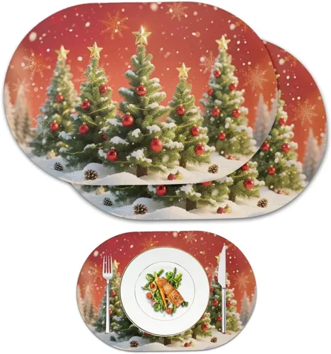 Miniatura 60 de Juego de 2 manteles individuales con luces de Navidad, resistentes al calor, antideslizantes, impermeables, a prueba de aceite, lavables, lavables