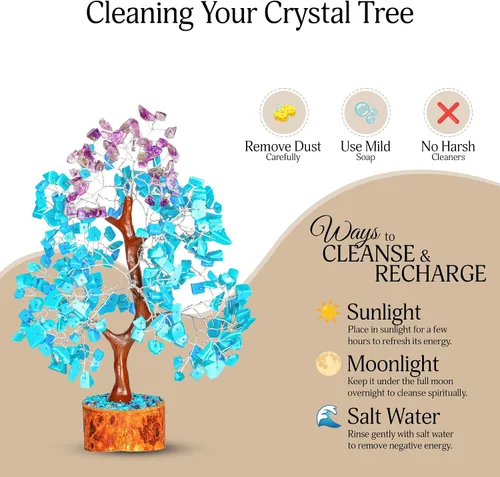 Miniatura 6 de YATSKIA Árbol de la vida con cristales de turquesa y amatista - Piedras preciosas y cristales - Decoración con cristales - Regalos de buena suerte