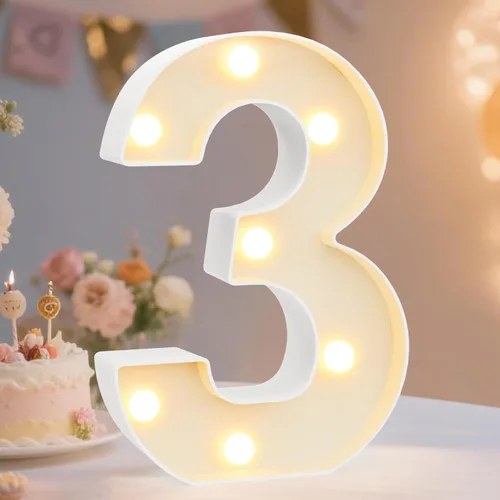 Miniatura 15 de Pooqla Letras y Números Decorativos con Luces LED, Letras y Números de Neón de Plástico Blanco para Decoración de Fiestas, Bodas, Funciona