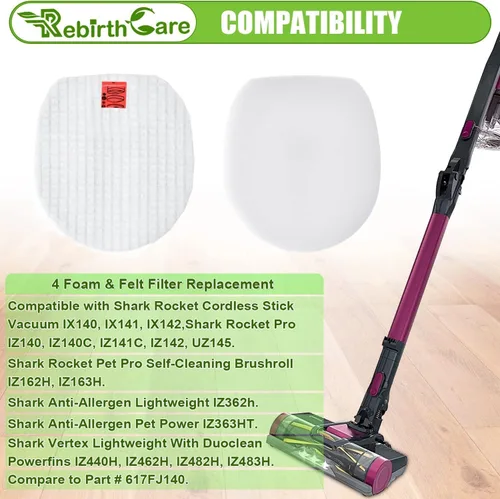 Miniatura 2 de Filtros IX140 para Shark Rocket Pet Pro Cordless Stick Vac IX140 IX141 IX142 IZ140 IZ141C IZ142 IZ162H IZ362H IZ363HT IZ440H IZ462H IZ482H IZ483H