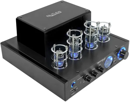 Miniatura 3 de Rockville BluTube - Amplificador de tubo LED de 70 W, receptor estéreo de cine en casa con Bluetooth, HDMI y óptico, negro con luces azules