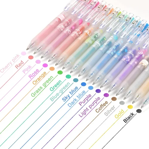 Miniatura 3 de Bolígrafos de gel con purpurina, 0.7mm de punta fina, 16 colores surtidos con agarre cómodo, bolígrafos brillantes retráctiles