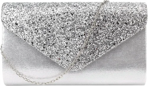 Queena Bolso de mano de noche brillante con purpurina para mujer, bolso de mano con cadena para boda, fiesta, graduación, regalo para mamá, esposa,