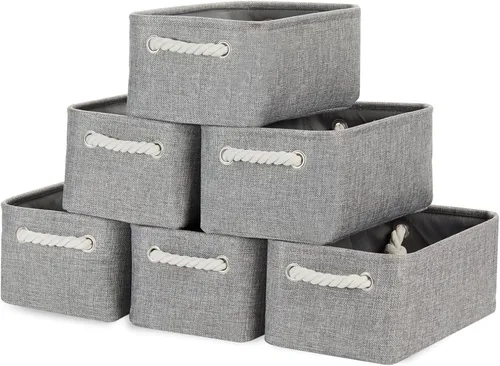 Miniatura 11 de Bidtakay Paquete de 6 cestas de almacenamiento plegables de lona de tela pequeñas de 11.8 x 7.8 x 5 pulgadas, canastas organizadoras con asas
