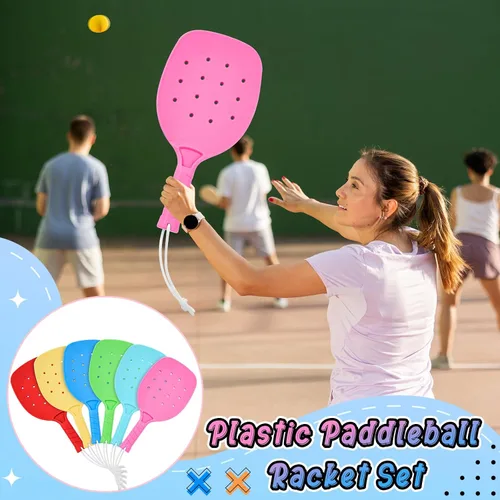 Miniatura 4 de Seenelling Plastic Paddleball Racket PE Equipment for Elementary School with Lanyard Classes Equipment, 15.2 x 7.5 Inches