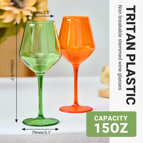 Miniatura 2 de MICHLEY Juego de 6 copas de vino de colores de tallo largo, color rojo y blanco, cristalería de plástico de tritán, regalo de 15 onzas para fiestas