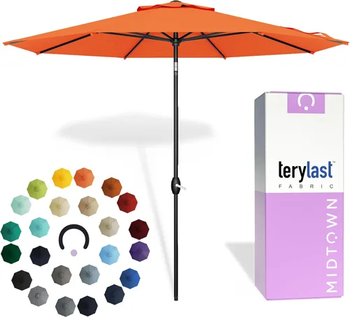 Miniatura 27 de Midtown Umbrellas 10 años sin decoloración, 6 pies, tela de poliéster roja a prueba de rayos UV, sombrilla para patio al aire libre, marco