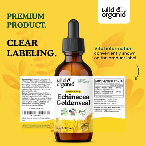 Miniatura 9 de Wild & Organic Echinacea Goldenseal - Suplemento de apoyo inmunológico con extracto de raíz de equinácea de sello dorado, tintura vegana, sin azúcar