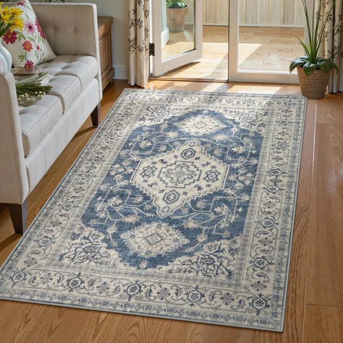 Miniatura 30 de Lahome Alfombra oriental lavable de área pequeña, 2 x 3 pies, para entrada, cocina, ultra fina, suave, tapete antideslizante para puerta de Azul