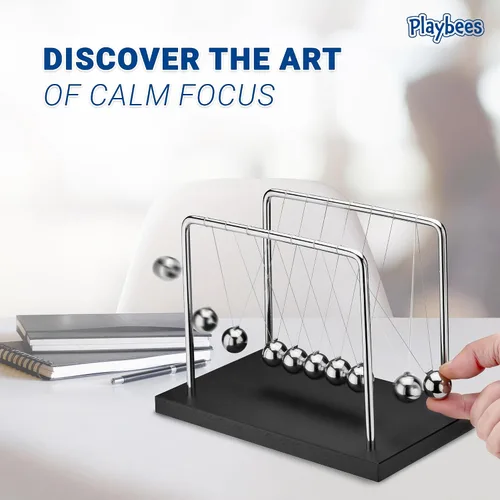 Miniatura 3 de Juguete de escritorio de 7 cuentas Newton's Cradle Balance Balls – Base de madera negra, decoración de oficina, divertido juguete de ciencia física
