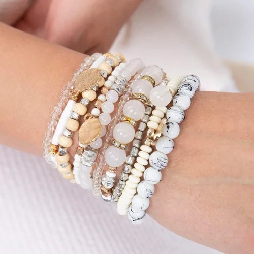 Miniatura 2 de RIAH FASHION Bohemian Multi-Layer Beaded Pendant Statement Stretch Strand Bracelet - Sparkly Bead Tassel Pom Pom Star Charm Stack Cuff Bangles
