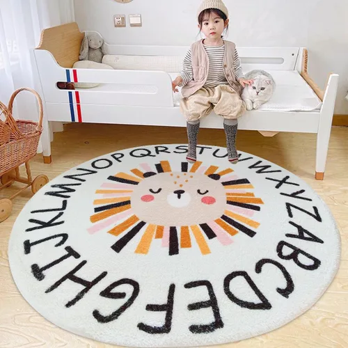 Miniatura 7 de Poowe Alfombra de juego para niños, alfombra redonda educativa del alfabeto, suave, antideslizante, para el dormitorio de los niños pequeños León-2