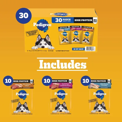 Miniatura 2 de Pedigree Paquete variado de alimentos húmedos suaves para perros adultos con alto contenido de proteínas, bolsas de 3.5 onzas, 30