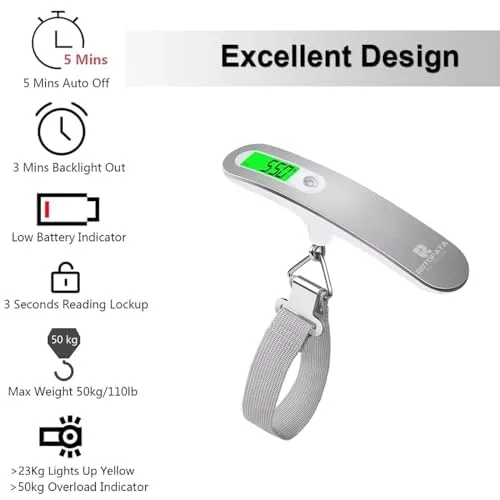 Miniatura 2 de ROTOPATA Báscula digital de viaje para equipaje con función de advertencia de sobrepeso, báscula de pesaje electrónica portátil de mano con gancho