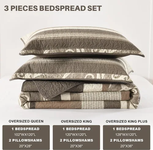 Miniatura 6 de Colchas ligeras tamaño King de 120x120, colcha de microfibra extra grande 100% algodón, colcha reversible con patrón botánico a rayas, juego de ropa