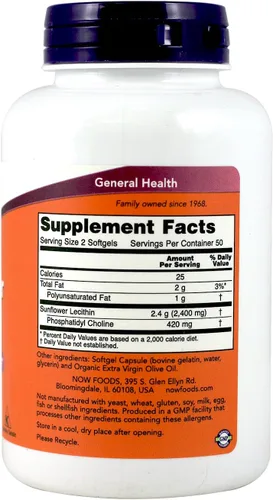 Miniatura 2 de NOW Foods Lecitina de Girasol 1,200 Mg Cápsulas Blandas, 2 Pk