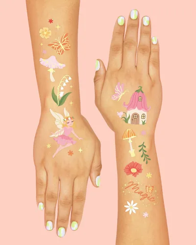 Miniatura 4 de xo, Fetti Woodland Fairy - Tatuajes temporales – 84 estilos de aluminio Suministros de cumpleaños de princesa mágica, decoraciones de baby shower