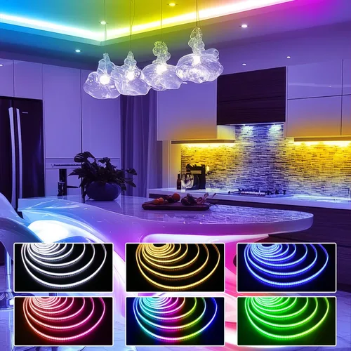 Miniatura 3 de dalattin - Tira de luces LED IC RGB COB inteligente, 576 LEDs/m, alta densidad direccionable, flexible con control remoto y aplicación, 5 metros
